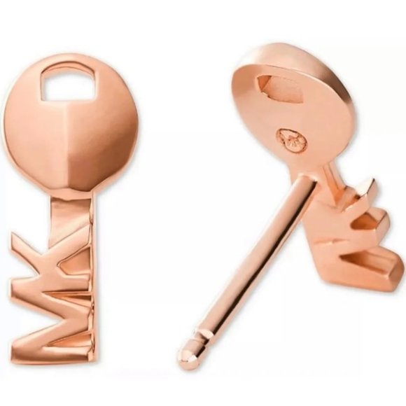 Michael Kors Logo Key Stud Earrings Rose Gold - Picture 1 of 4